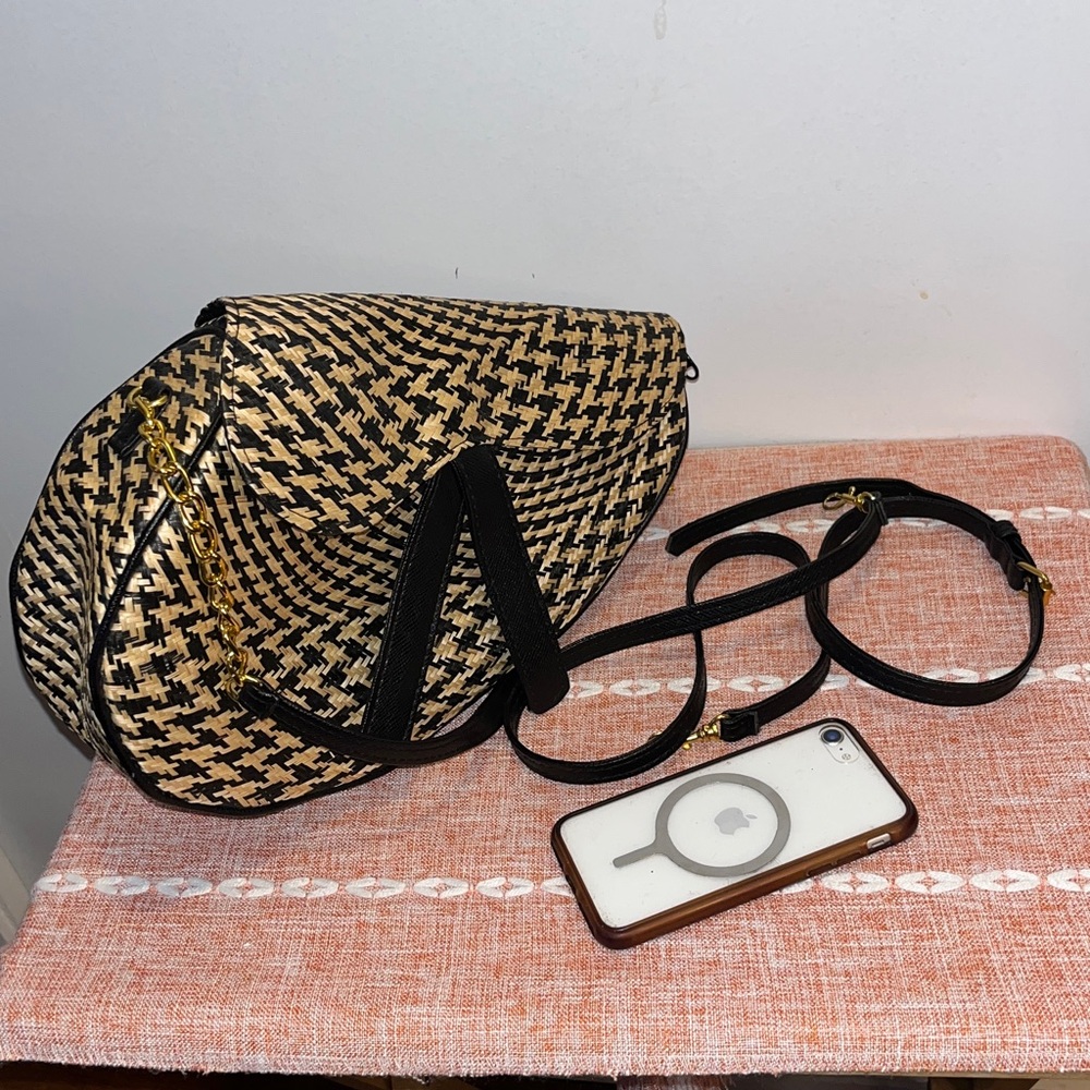 NWOT Chic Black and Tan Woven Crossbody Bag